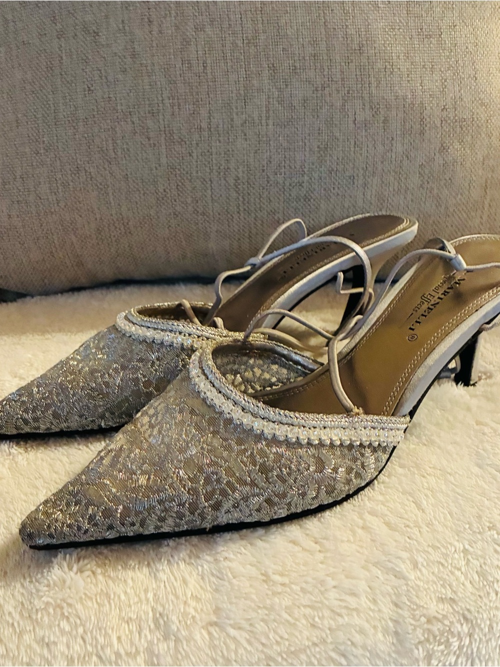 A Marinelli Special Effects Elegant Silver Pointed-Toe Slingback Heels